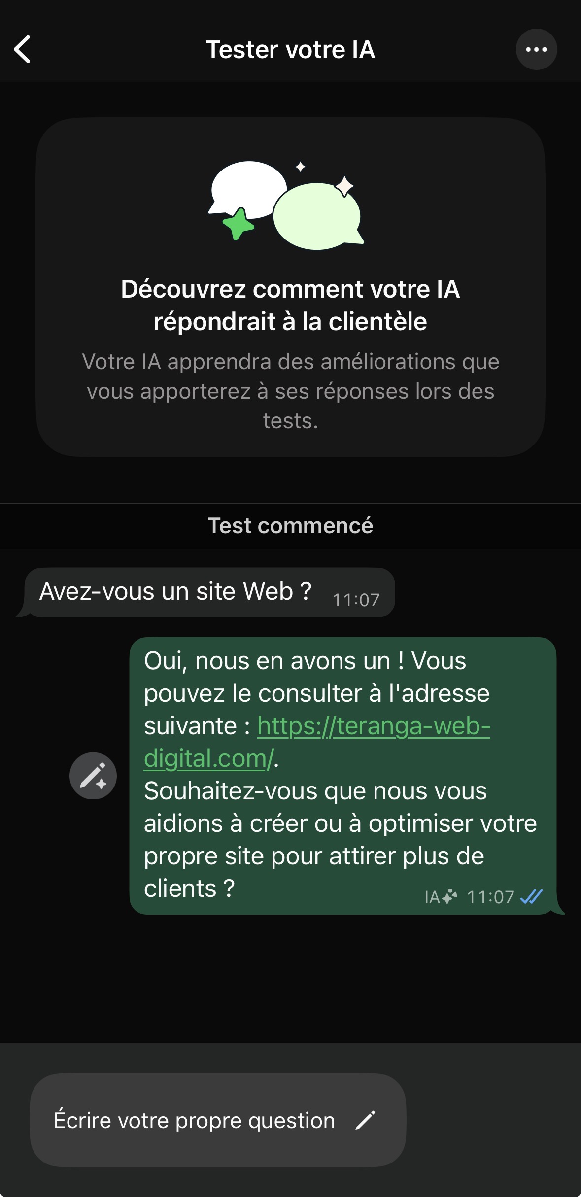 Test du Meta Business Agent sur WhatsApp