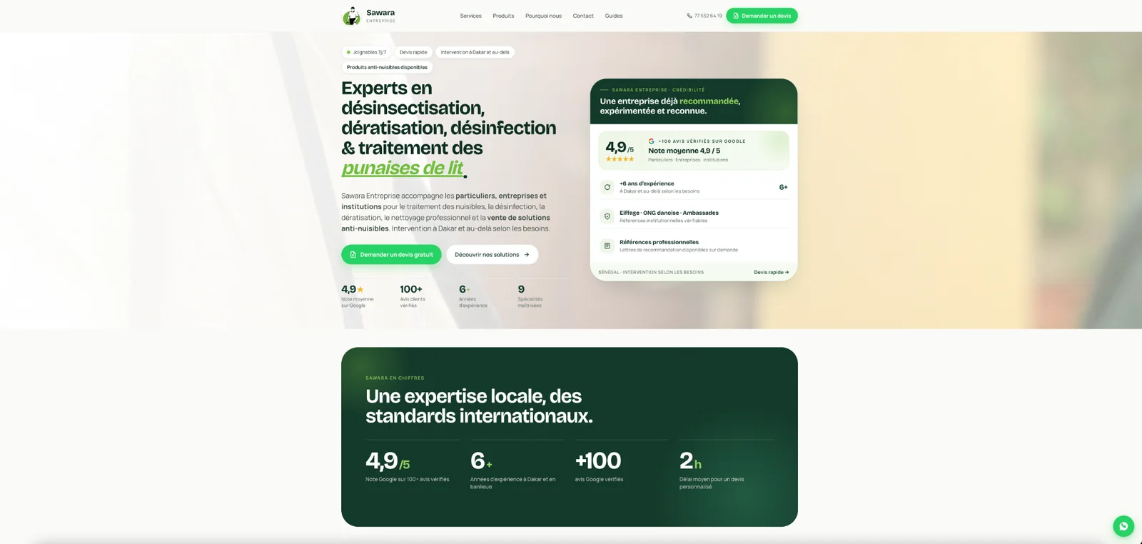 Aperçu desktop du site Sawara Entreprise